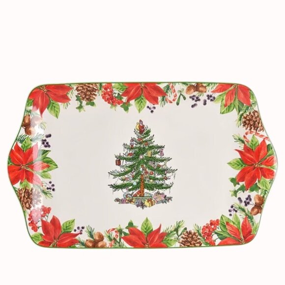 Spode Christmas Tree Dessert Tray 2020 Annual Poinsettia Candy Cane Fine China - Picture 2 of 12